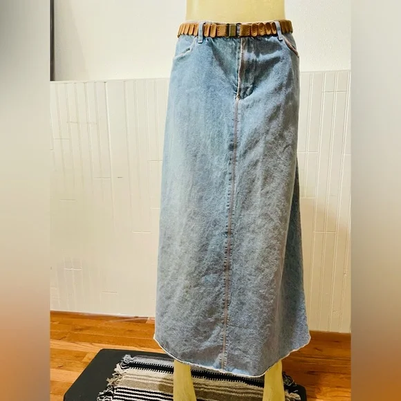 Sundance Blue A-Line Denim Maxi Jean Skirt - Picture 6 of 11